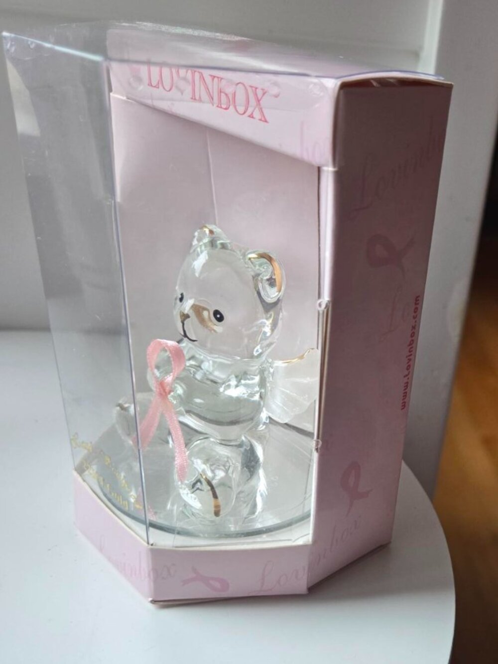 Lovinbox Crystal Glass Collectibles 22KT Gold Accent Hand Sculpted Bear Of Hope